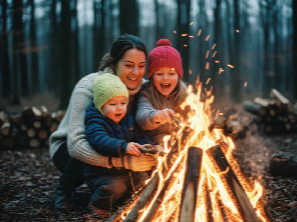 Image of people making a bonfire in Scandianvian nature.