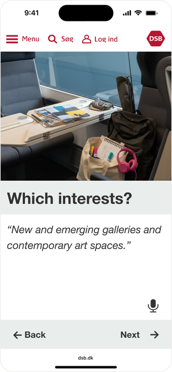 UX flow of DSB digital platform, flow 01, screen 03.